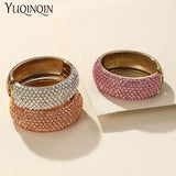 Vintage Crystal Stainless Steel Bangles for Women Wide Round Open Bracelet