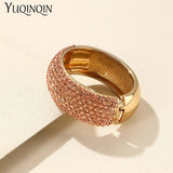 Vintage Crystal Stainless Steel Bangles for Women Wide Round Open Bracelet