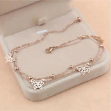 316L Stainless Steel Double Layer Round Beads Chain Butterfly Anklets