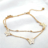 316L Stainless Steel Double Layer Round Beads Chain Butterfly Anklets