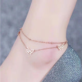 316L Stainless Steel Double Layer Round Beads Chain Butterfly Anklets