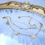 316L Stainless Steel Double Layer Round Beads Chain Butterfly Anklets