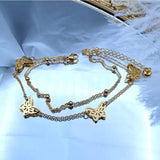 316L Stainless Steel Double Layer Round Beads Chain Butterfly Anklets