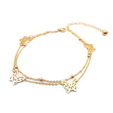 316L Stainless Steel Double Layer Round Beads Chain Butterfly Anklets