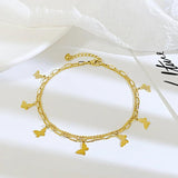 316L Stainless Steel Butterfly Double Layer Anklet Beach Jewelry