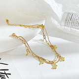 316L Stainless Steel Butterfly Double Layer Anklet Beach Jewelry
