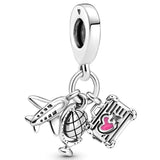 Pink Flamingo Charm Bead 925 Sterling Silver Bracelet DIY Jewelry