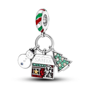 925 Silver Love Snowman Christmas Tree Pendant Charms for Women