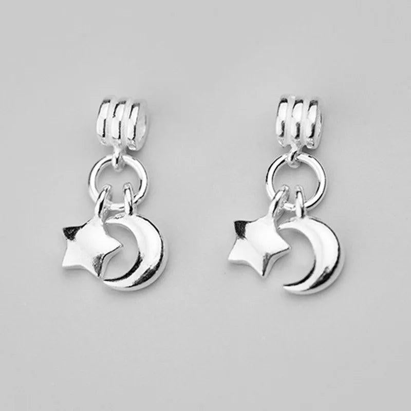 925 Silver Moon&Star Charms Necklace DIY Jewelry Women Birthday Gift