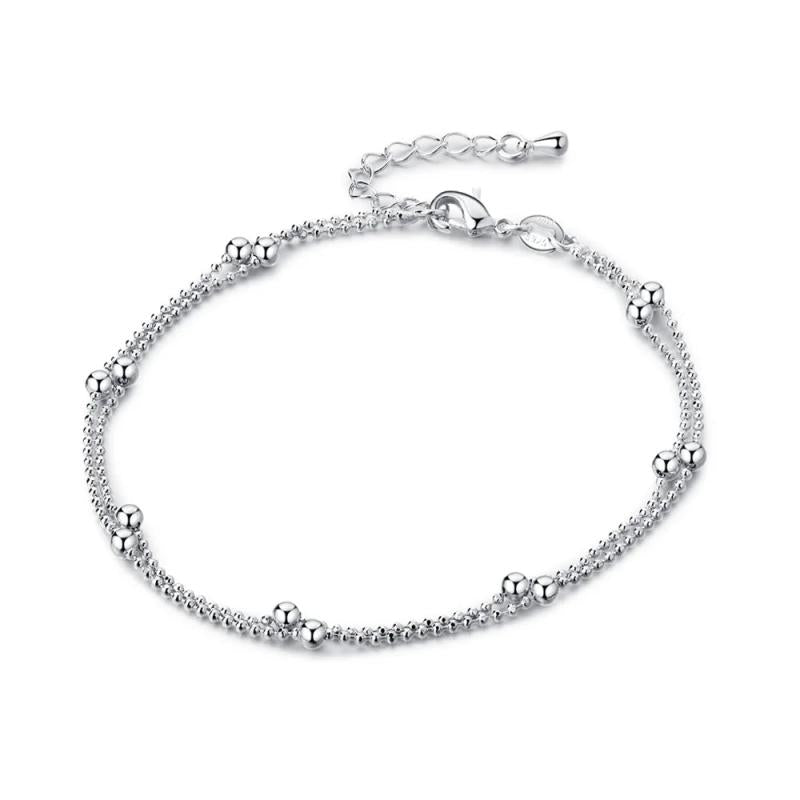 Double-deck Bead Chain Anklets Silver Foot Jewelry Gift For Girls