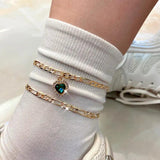2Pcs/Set Silver Crystal Anklet Girls Copper Chain Leg Bracelet
