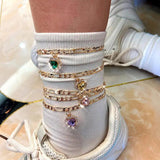 2Pcs/Set Silver Crystal Anklet Girls Copper Chain Leg Bracelet