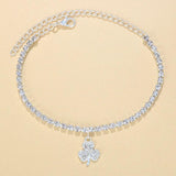 Rhinestone Anklet Bracelet Clover Pendant Alloy Wrist Ankle Chain