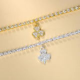 Rhinestone Anklet Bracelet Clover Pendant Alloy Wrist Ankle Chain