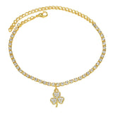 Rhinestone Anklet Bracelet Clover Pendant Alloy Wrist Ankle Chain