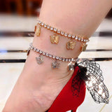 Silver Rhinestone Butterfly Charm Anklet Beach Foot Chain Bracelet