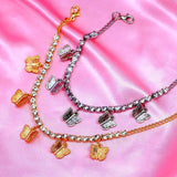 Silver Rhinestone Butterfly Charm Anklet Beach Foot Chain Bracelet