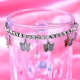 Silver Rhinestone Butterfly Charm Anklet Beach Foot Chain Bracelet