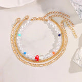 Boho Pearl Beaded Anklets Mushroom Rainbow Beads Foot Chain