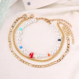 Boho Pearl Beaded Anklets Mushroom Rainbow Beads Foot Chain