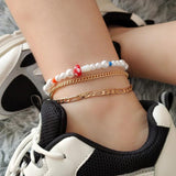Boho Pearl Beaded Anklets Mushroom Rainbow Beads Foot Chain