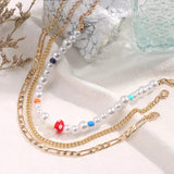 Boho Pearl Beaded Anklets Mushroom Rainbow Beads Foot Chain