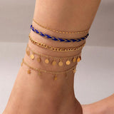 Cord Star Tassel Anklet for Women Multilayer Foot Chain Beach Jewelry