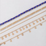 Cord Star Tassel Anklet for Women Multilayer Foot Chain Beach Jewelry