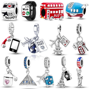 Vintage Travel Charm 925 Silver Eiffel Tower Bead Necklace Pendant