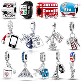 Vintage Travel Charm 925 Silver Eiffel Tower Bead Necklace Pendant