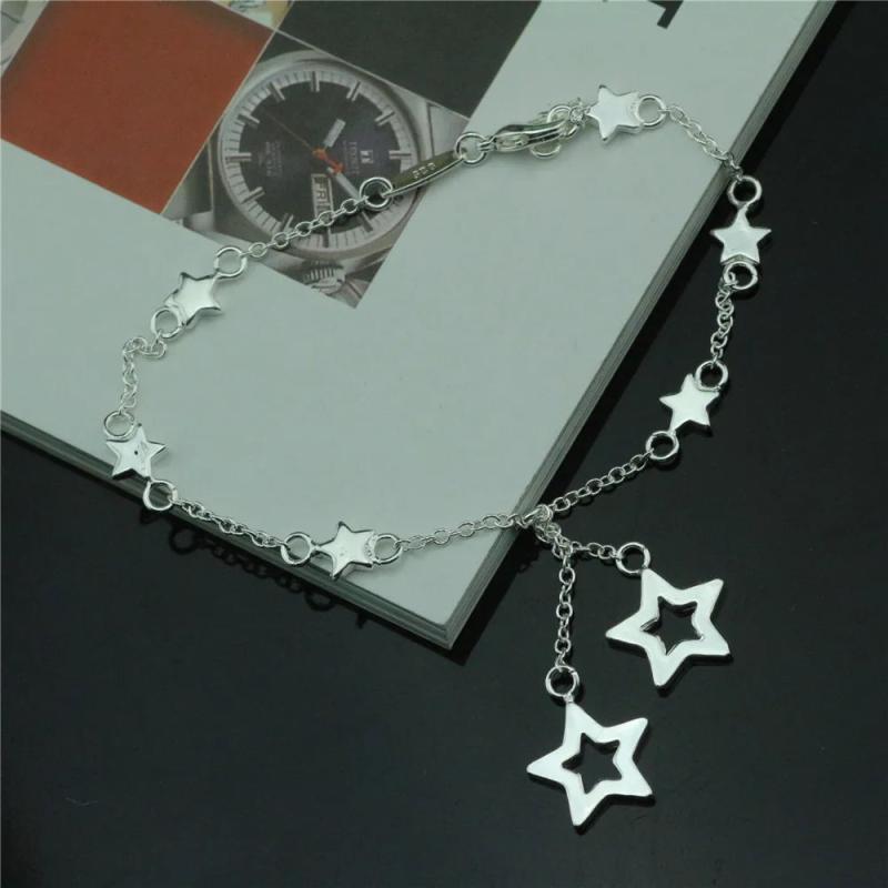 Ephalus Two Stars Women's Anklet Silver Plated Hypoallergenic Jewelry