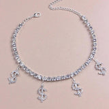 Rhinestone Tennis Chain Anklet with Dollar Sign Pendant