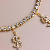 Rhinestone Tennis Chain Anklet with Dollar Sign Pendant