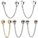 Two Tone Heart & Crown Safety Charm 925 Silver Bead Bracelet DIY