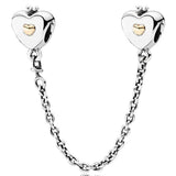 Two Tone Heart & Crown Safety Charm 925 Silver Bead Bracelet DIY