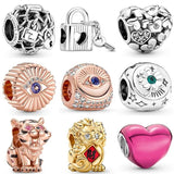 925 Sterling Silver All-seeing Eye Padlock & Heart Key Charm Bracelet Bead