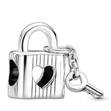 925 Sterling Silver All-seeing Eye Padlock & Heart Key Charm Bracelet Bead