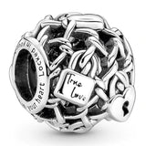 925 Sterling Silver All-seeing Eye Padlock & Heart Key Charm Bracelet Bead