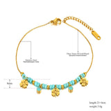 Titanium Stainless Steel Link Chain Anklet Glaze Flower Charm Foot Jewelry