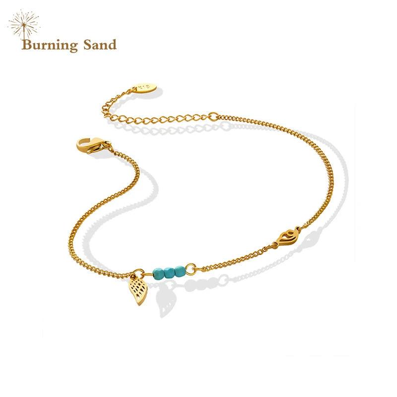 Bohemian Style Turquoise Leaf Anklet Beach Foot Accessories