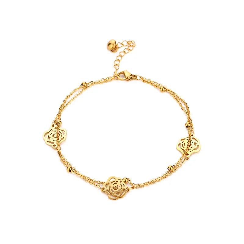 Stainless Steel Daisy Flowers Anklet Rose Foot Chain
