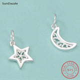 2pcs 925 Silver Pendant Pentagram Star Moon DIY Jewelry Findings Charms