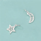 2pcs 925 Silver Pendant Pentagram Star Moon DIY Jewelry Findings Charms