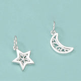 2pcs 925 Silver Pendant Pentagram Star Moon DIY Jewelry Findings Charms