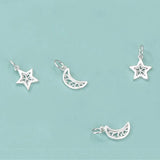 2pcs 925 Silver Pendant Pentagram Star Moon DIY Jewelry Findings Charms