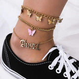 Punk Multilayered Lock Snake Chain Anklet HipHop Butterfly Anklets