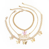 Punk Multilayered Lock Snake Chain Anklet HipHop Butterfly Anklets