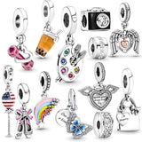 925 Silver Angel Wing Charm Bracelet Rainbow Bead Pendant