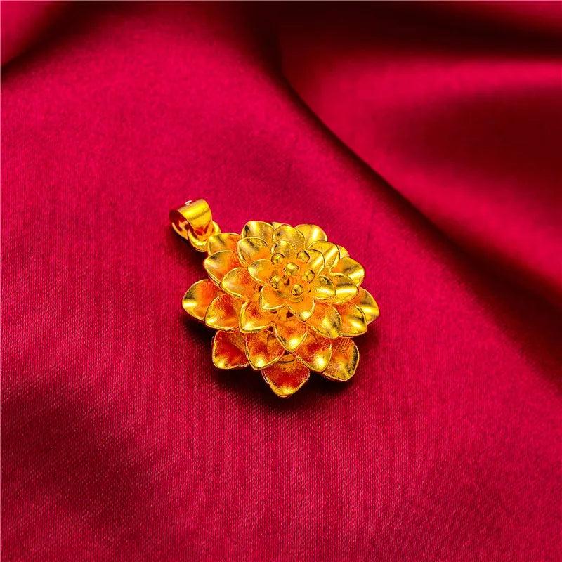 24KT Flower Heart Calabash Pendant Charm