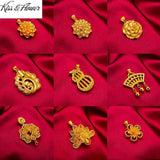 24KT Flower Heart Calabash Pendant Charm